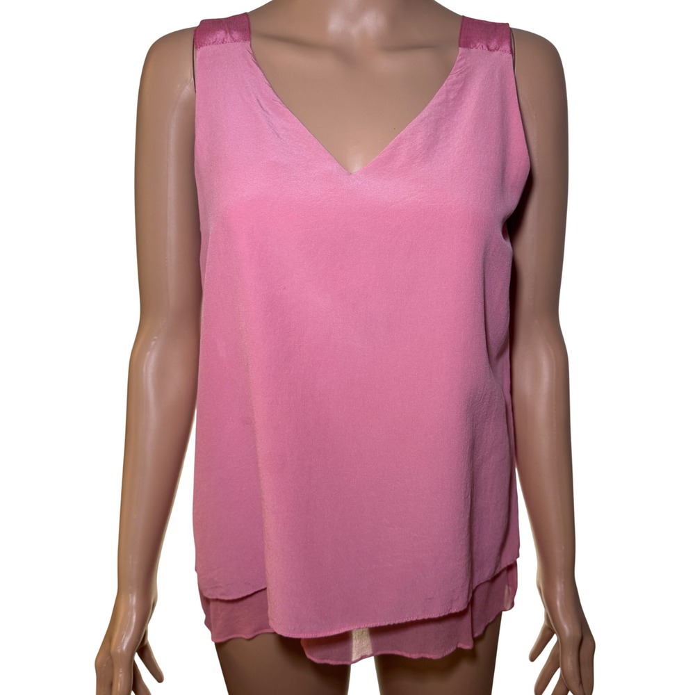Antonio Melani Pink 100%‎ Silk Double Layer V-Neck Tank Top Blouse Womens XS